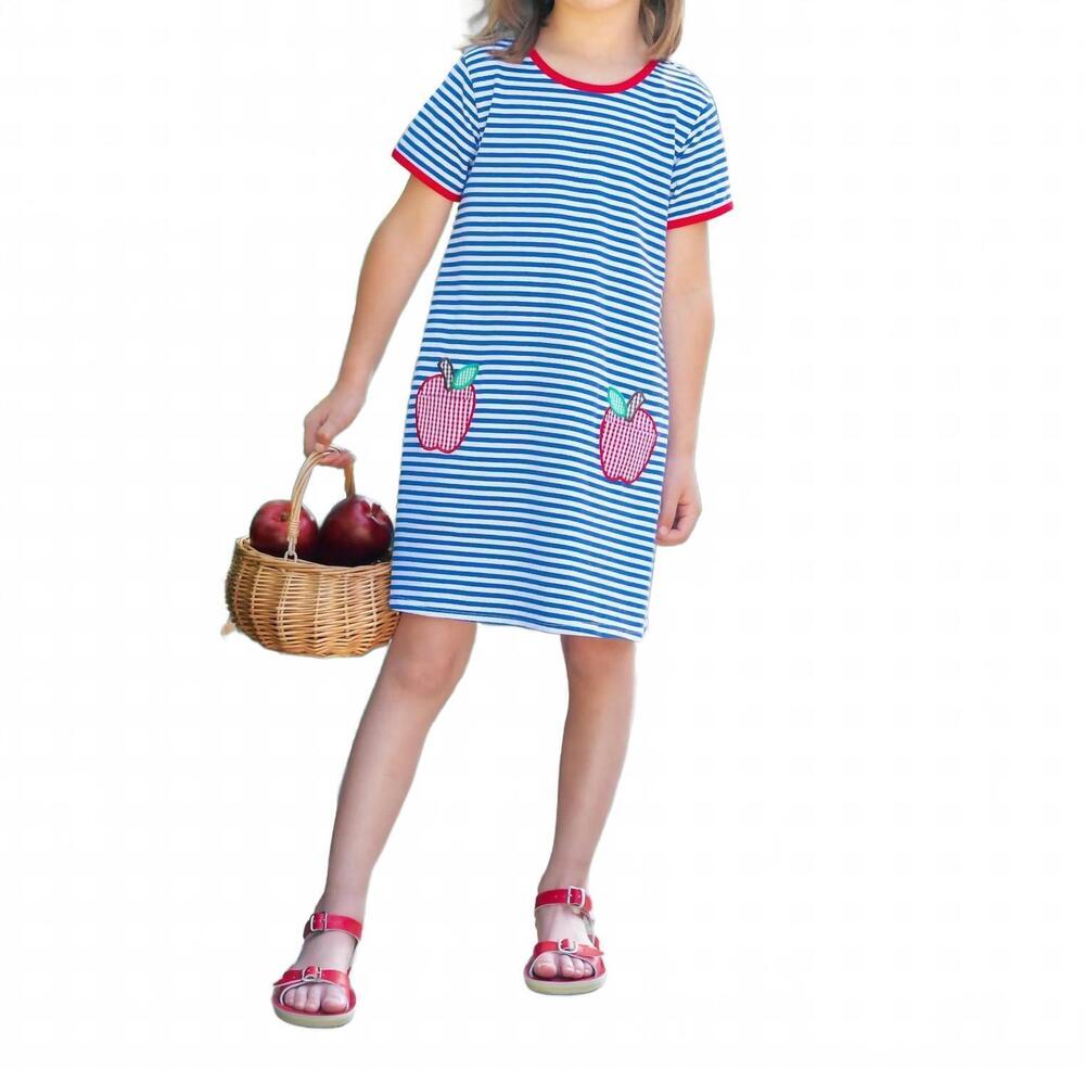 NEW JELLYBEAN kids apple pocket dress in blue